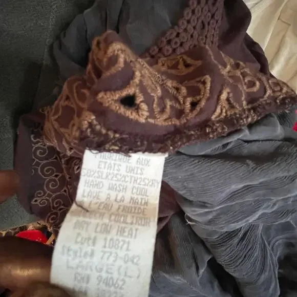 Language Sleeveless Brown Tunic Tank Top Women’s Large Crochet Trim Boho - Picture 6 of 8